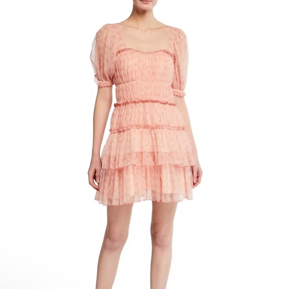 Jonathan Simkhai Delilah Pink Tulle Floral Tiered Mini Dress - Picture 3 of 7